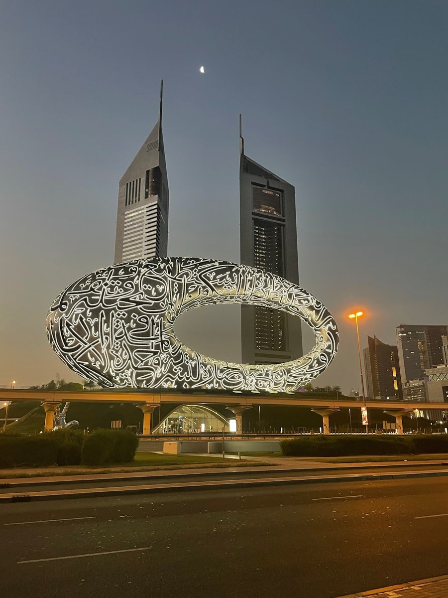 a picture of a large building with a lot of writing on it